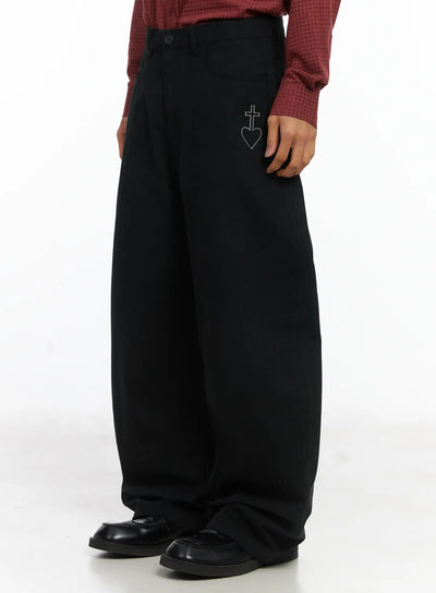 mens-heart-stud-wide-leg-jeans-ij514 / Black