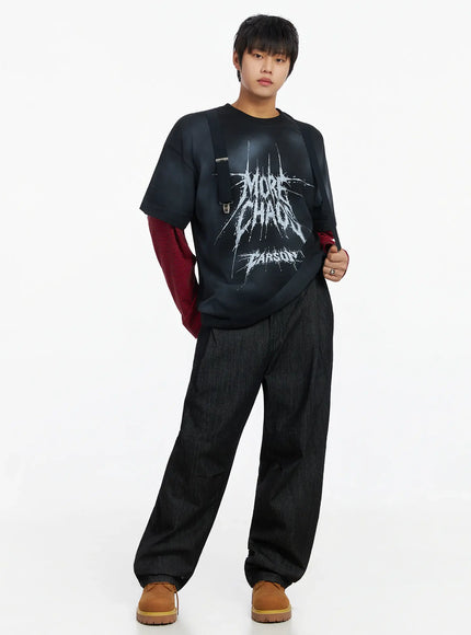 mens-black-vintage-graphic-layered-long-sleeve-tee-ij527 / Black