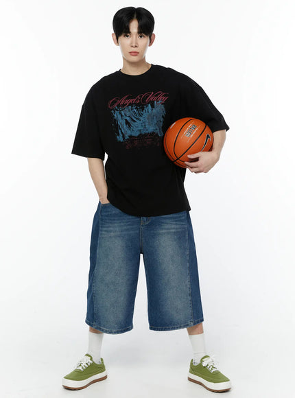 mens-oversized-graphic-print-t-shirt-ia527 / Black