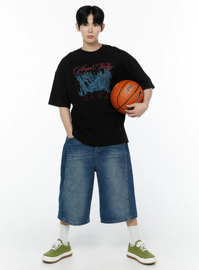 mens-oversized-graphic-print-t-shirt-ia527 / Black