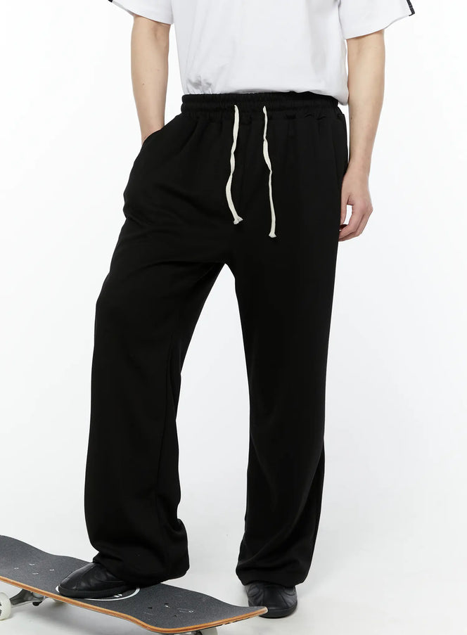 Men's Wide Leg Sweatpants (Black) IY506