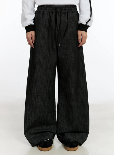 mens-snap-button-wide-leg-jeans-id502 / Black