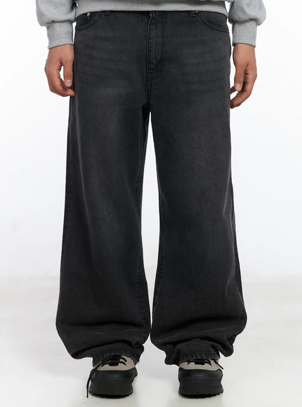 mens-casual-wide-leg-jeans-if503 / Black