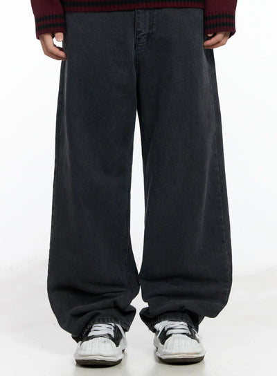 mens-long-straight-fit-jeans-if517 / Black