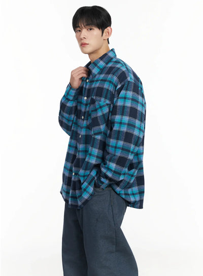 mens-oversized-plaid-flannel-if516 / Blue