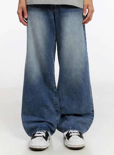 mens-wide-leg-washed-jeans-in524 / Blue
