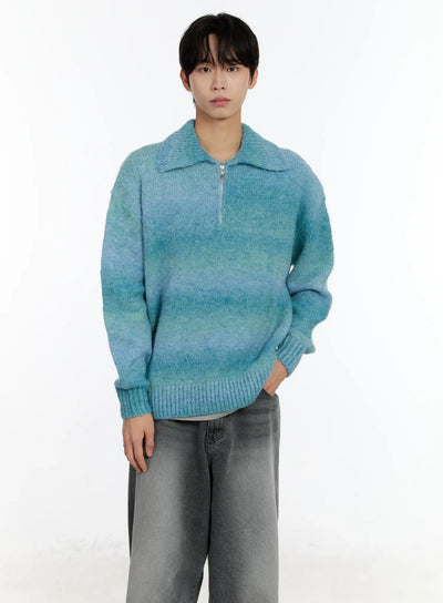 mens-alpaca-knit-quarter-zip-sweatshirts-id502 / Blue
