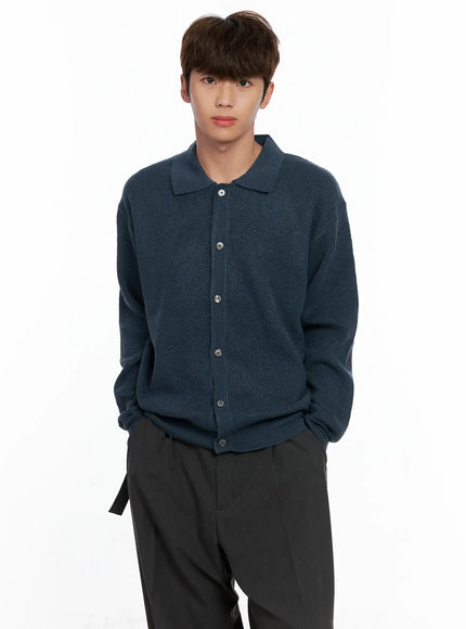 mens-classic-button-up-knit-sweater-io506 / Blue