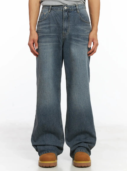 mens-washed-semi-flared-jeans-ij514 / Blue