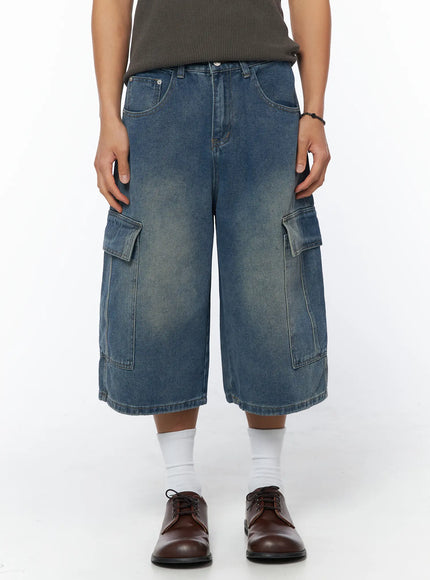 mens-vintage-denim-cargo-shorts-iu503 / Blue