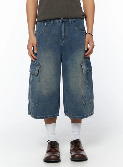 mens-vintage-denim-cargo-shorts-iu503 / Blue