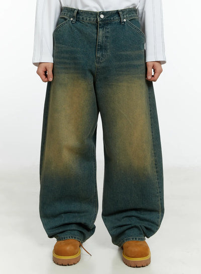 mens-vintage-wash-wide-leg-jeans-if510 / Blue