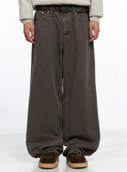 mens-washed-wide-leg-pants-is519 / Brown