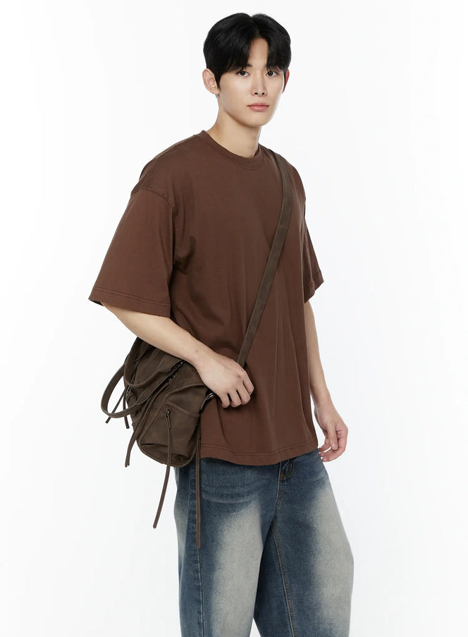 Men's Side Slit T-Shirt (Brown) IY505