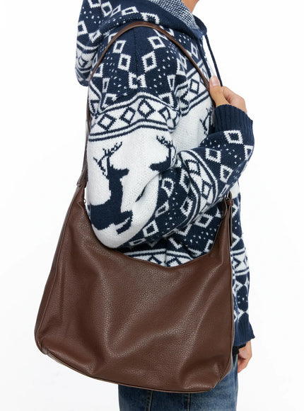 classic-faux-leather-shoulder-bag-io502 / Brown