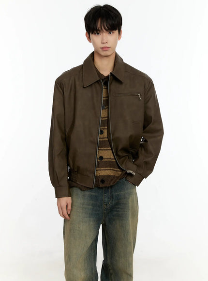 mens-textured-faux-leather-jacket-in503 / Brown