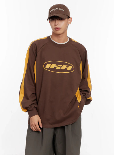 mens-color-block-raglan-sweatshirt-io523 / Brown