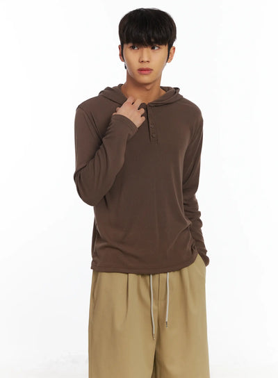 mens-henley-long-sleeve-hoodie-if506 / Brown