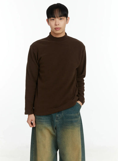 mens-warm-fleece-mock-neck-pullover-if510 / Brown