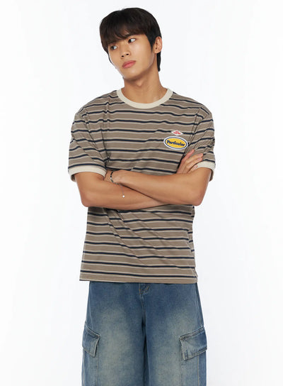 mens-retro-striped-t-shirt-iu503 / Dark beige