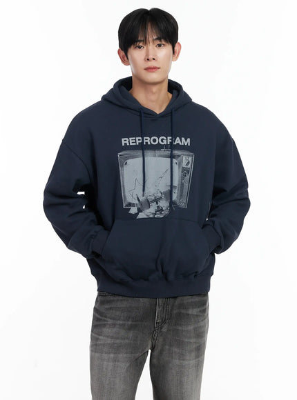 mens-retro-tv-graphic-hoodie-ij521 / Dark blue
