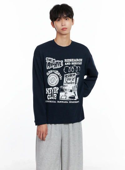 mens-graphic-knit-long-sleeve-top-is519 / Dark blue