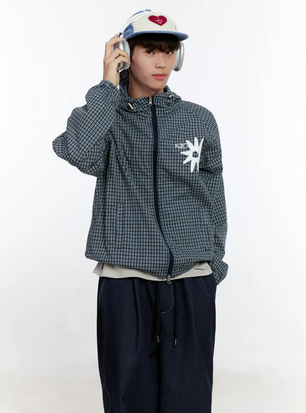 mens-checkered-windbreaker-jacket-is529 / Dark blue