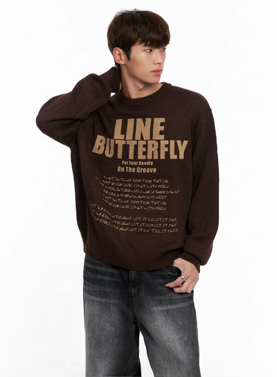 mens-statement-graphic-knit-sweater-io502 / Dark brown