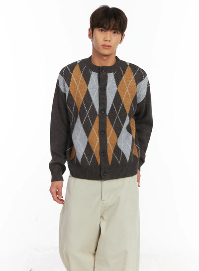 mens-argyle-knit-cardigan-id511 / Dark brown