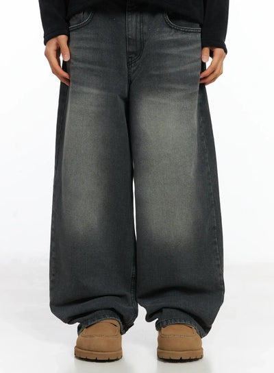 mens-fade-wide-leg-jeans-ij514 / Dark gray