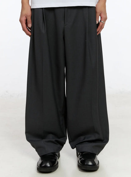 mens-two-tuck-wide-leg-trousers-im530 / Dark gray