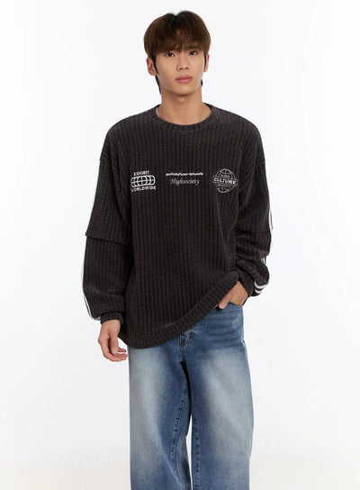 mens-layered-long-sleeve-tee-in524 / Dark gray