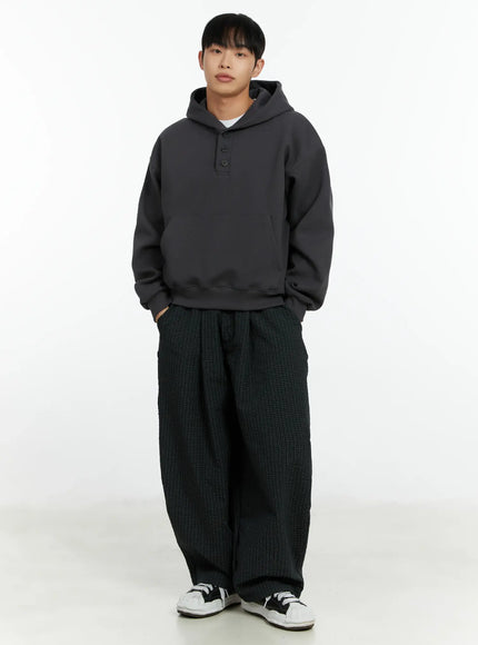 mens-cropped-henley-hoodie-if511 / Dark gray