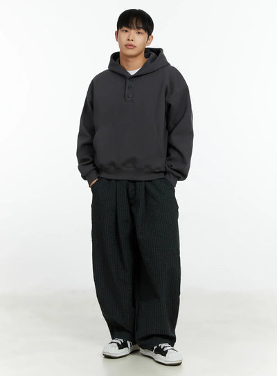 mens-cropped-henley-hoodie-if511 / Dark gray