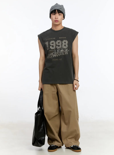 mens-vintage-graphic-sleeveless-tee-ia507 / Dark gray