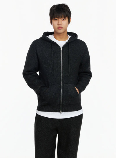 mens-double-zip-knit-hooded-jacket-ij527 / Dark gray
