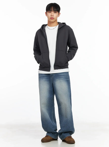 mens-basic-zip-up-hoodie-im516 / Dark gray
