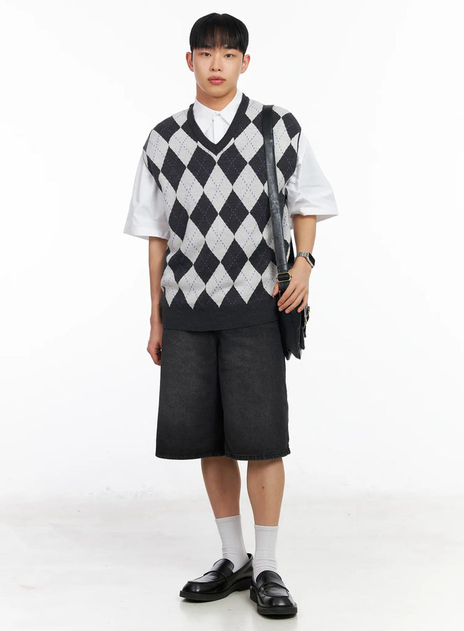 mens-v-neck-argyle-sweater-vest-ia501 / Dark gray