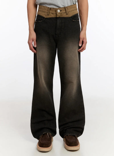 mens-two-tone-contrast-flare-jeans-in528 / Dark gray