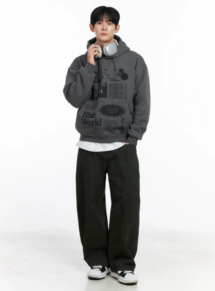 mens-graphic-print-fleece-hoodie-ij521 / Dark gray