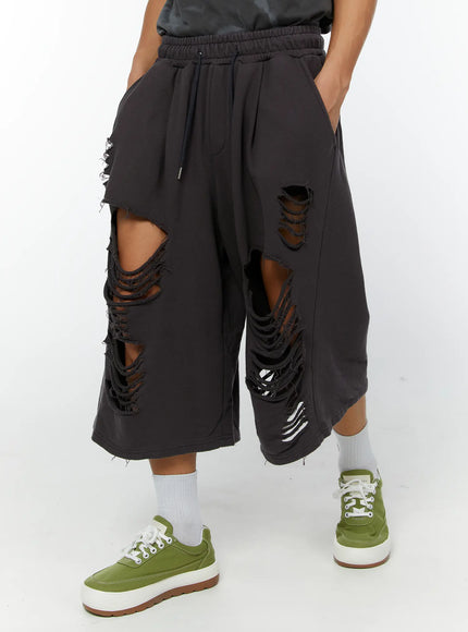 mens-distressed-bermuda-shorts-dark-gray-iy513 / Dark gray