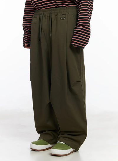 mens-casual-wide-leg-cotton-trousers-ia501 / Dark green