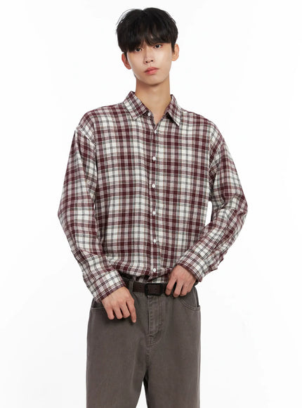 mens-classic-plaid-button-up-shirt-is519 / Dark red