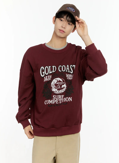 mens-casual-surf-print-crewneck-in503 / Dark red