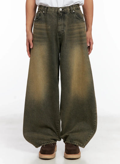 mens-vintage-wash-wide-leg-jeans-id511 / Dark yellow