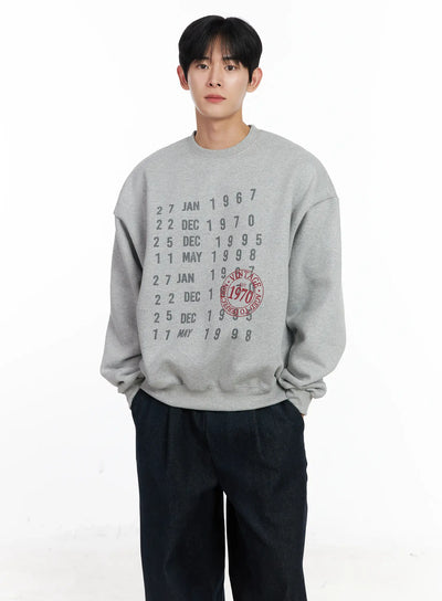 mens-vintage-date-print-sweatshirt-ij521 / Gray