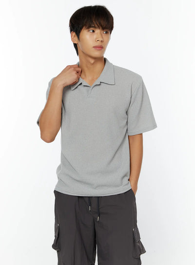 mens-waffle-knit-polo-t-shirt-iy508 / Gray