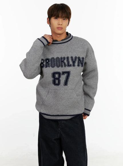 mens-brooklyn-lettering-knit-sweater-id524 / Gray