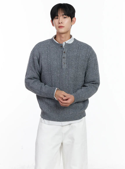mens-henley-neck-knit-sweater-ij521 / Gray