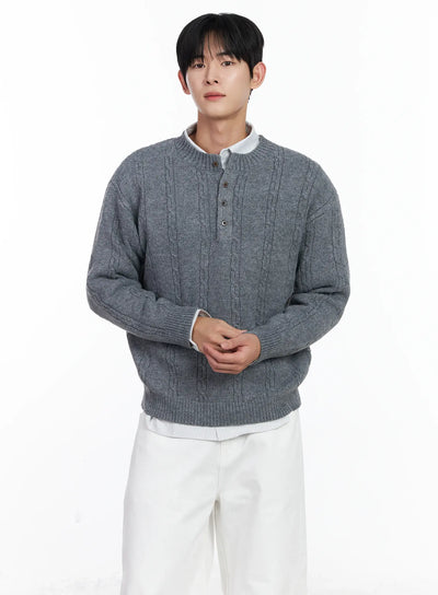 mens-henley-neck-knit-sweater-ij521 / Gray